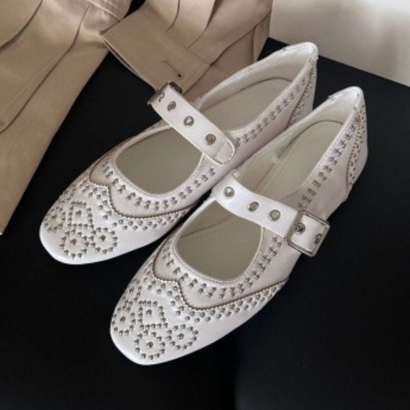 Mary Jane Shoes - Retro Niet Schnalle Design Wohnungen Frauen