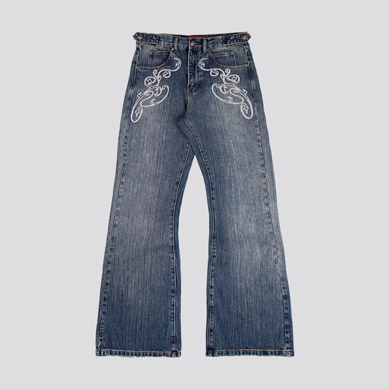 Women Shoes Jeans - Y2k Blaue Bootcut-Jeans mit Vintage-Waschung und