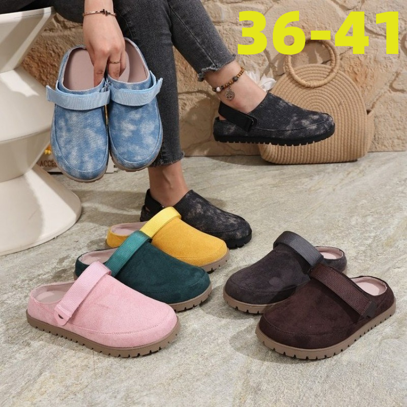Slip On Mule Flat - Neue Damen Wildleder-Mules Mehrfarbig mit Schnallenverschluss