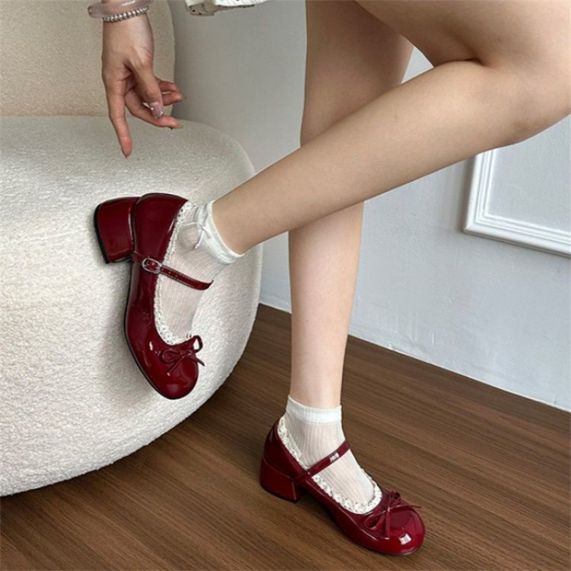 Women'S Shoes Burgundy - 2026 Frühling/Herbst Damen High-End Ballet Mary