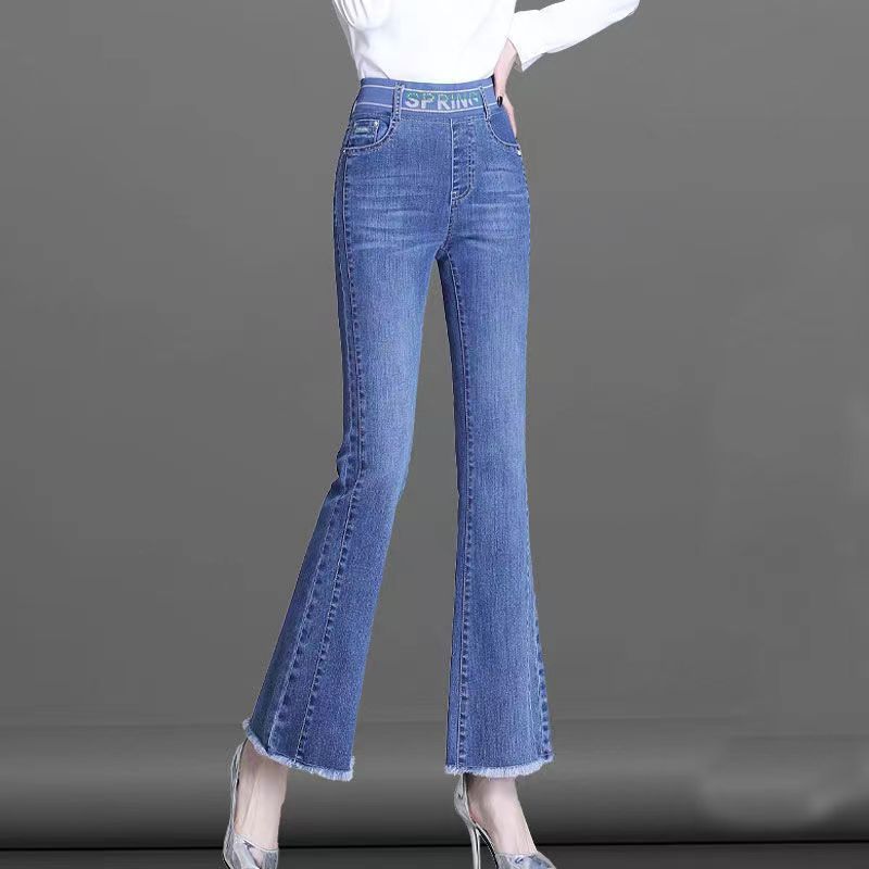 Women Shoes Jeans - Elastische Taille Flare Neun Punkte Boot