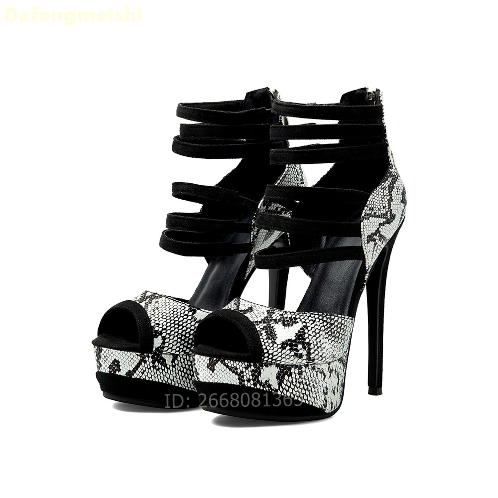 Women Shoes Zipper - Sandalen mit Schlangenmuster, Plateau und Knöchelriemen,