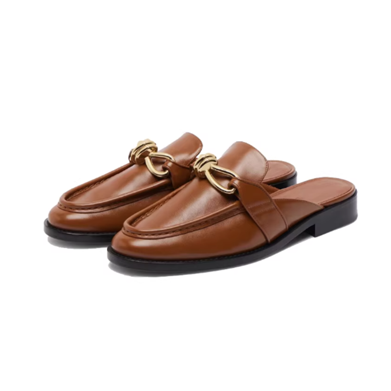 Slip On Mule Flat - Halbe Hausschuhe mit Metallschnalle für Damen,