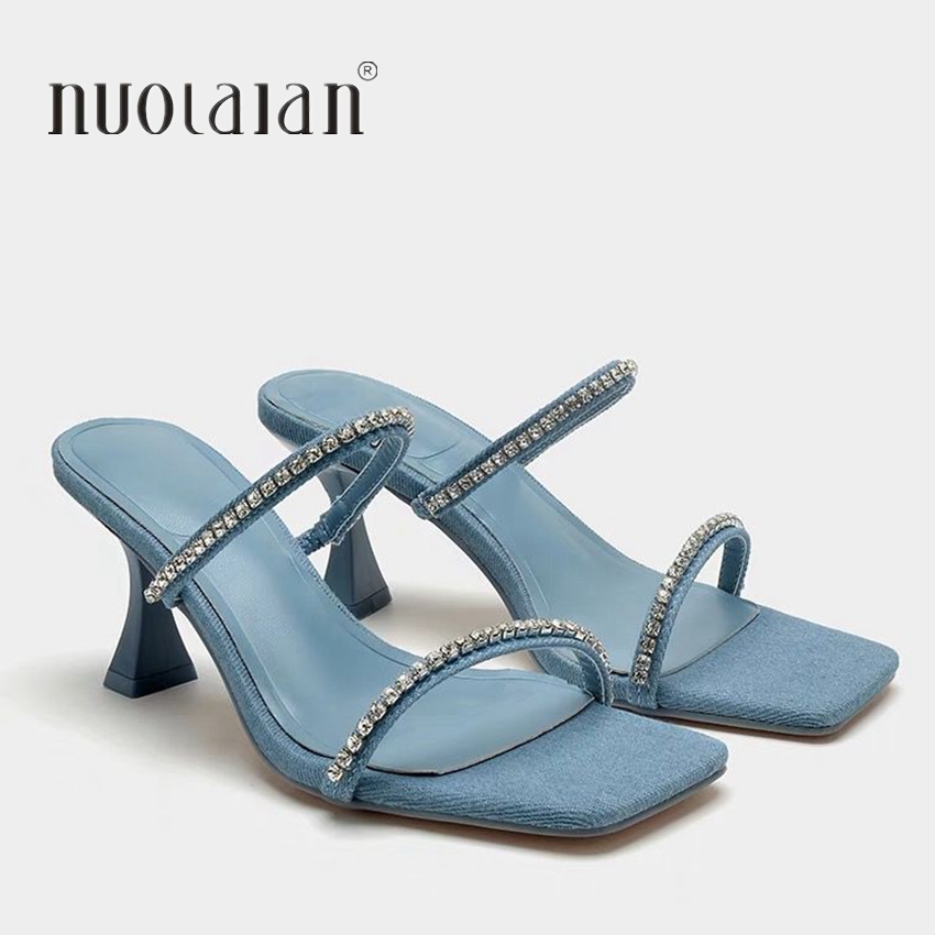 Women Shoes Jeans - Denim Strass Heels Sandalen Frauen Maultiere