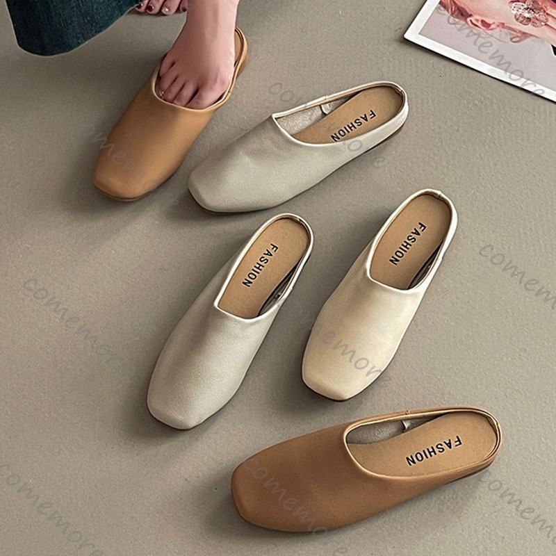 Slip On Mule Flat - Comemore Retro Quadratischen Kopf Baotou Halbe