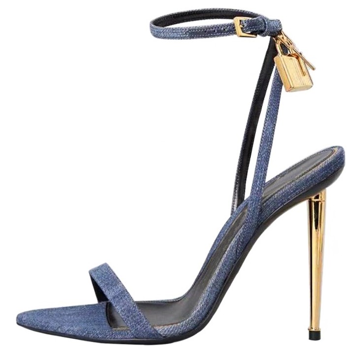 Women Shoes Jeans - Scharfe spitze Golds chloss Riemchen High
