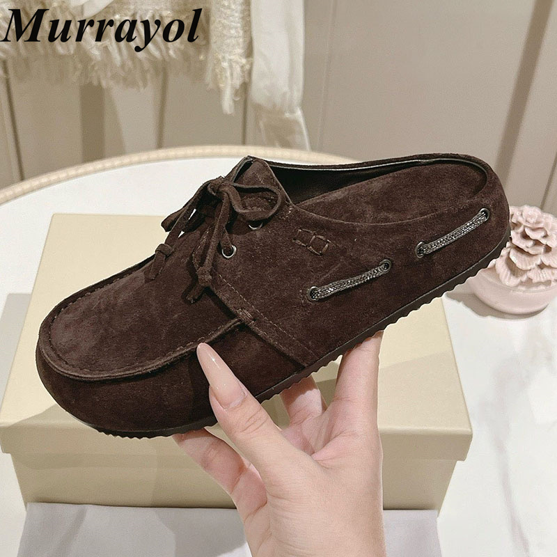 Slip On Mule Flat - Bequeme Damen-Mules aus Kuhwildleder mit geschlossener