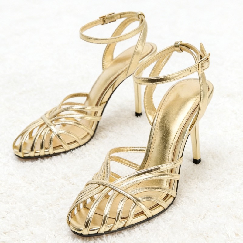 Metallic Heel Sandal - Sexy Gold Hohl Schmale Band High
