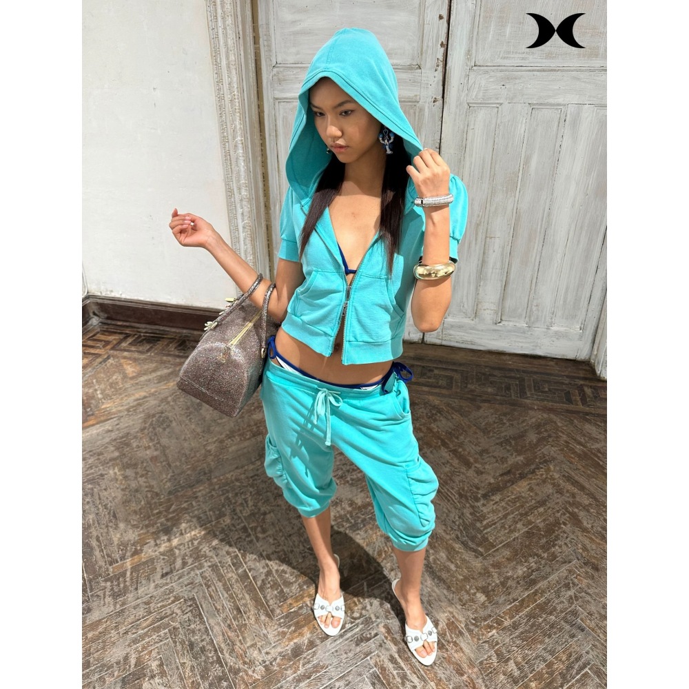 Women Shoes Zipper - Amerikanischer Street-Style Spice-Girl-Kurzarm-Kapuzenjacke mit Reißverschluss und