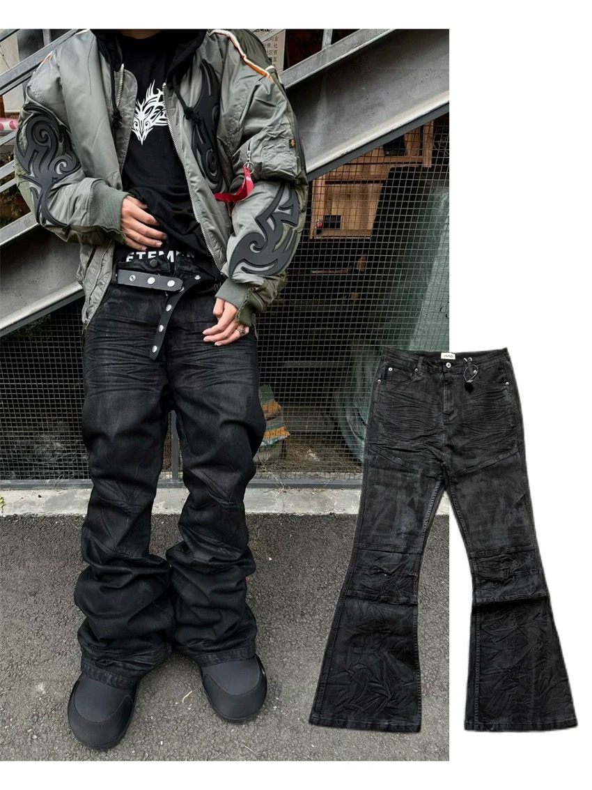 Women Shoes Jeans - High Street beschichtete Micro-Flare-Jeans Amerikanische Retro-Schwerindustrie-Männer