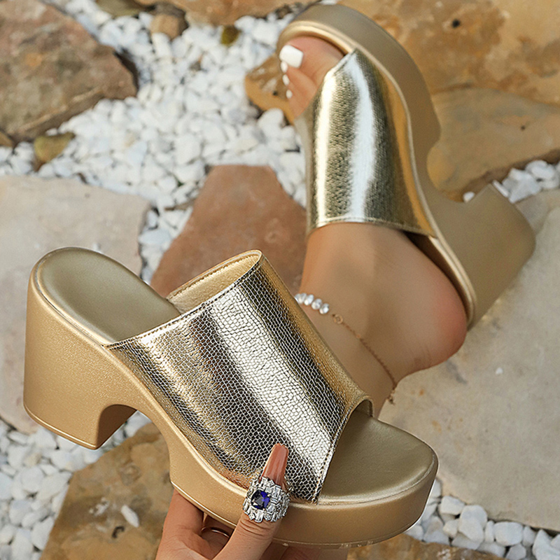Modische Gold-Silber Chunky Pl – Metallic Heel Sandal Bewertung und Preis