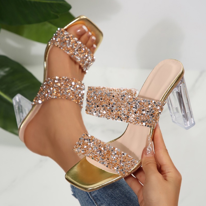 2025 neue Mode Doppel Band Gli – Metallic Heel Sandal Bewertung und Preis
