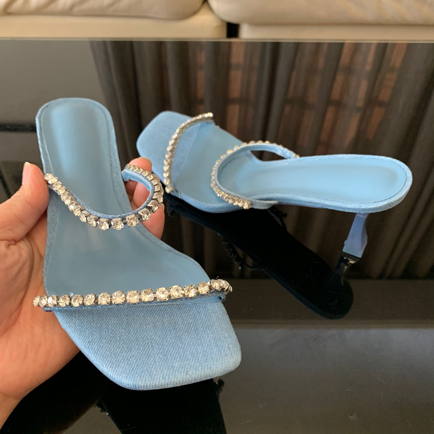 Denim Strass Heels Sandalen Fr – Women Shoes Jeans Bewertung und Preis