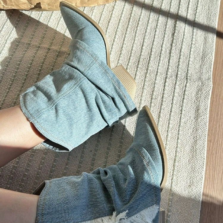 Plissee Denim Stiefeletten Fra – Women Shoes Jeans Bewertung und Preis