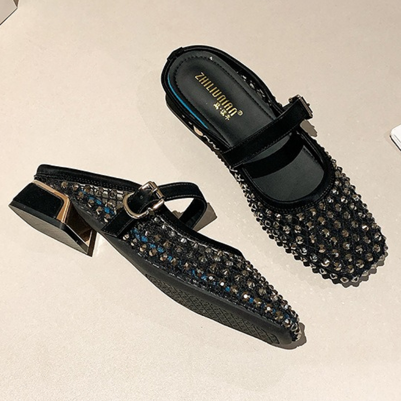 Mesh Strass Chunky Ferse Mault – Women Shoes Mules Bewertung und Preis
